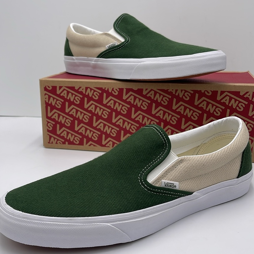 Vans Men’s Green and Cream Slip-On Sneakers 
Twill Turtledove/Green VN0A5JLXCOB - Picture 15 of 16